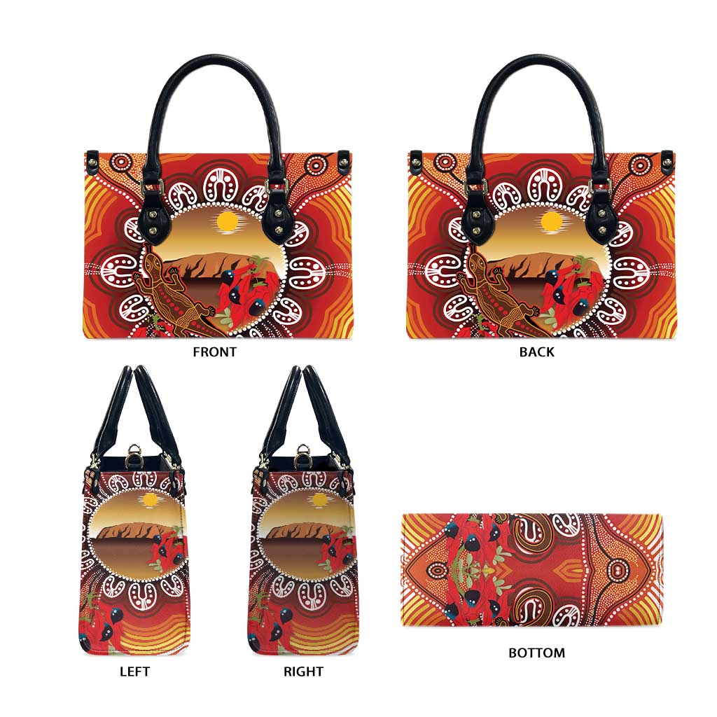 Indigenous Goanna Australia Leather Bag Aussie Uluru Ayers Rock Sturt's Desert Pea