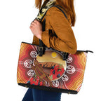 Indigenous Goanna Australia Leather Tote Bag Aussie Uluru Ayers Rock Sturt's Desert Pea