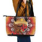 Indigenous Goanna Australia Leather Tote Bag Aussie Uluru Ayers Rock Sturt's Desert Pea