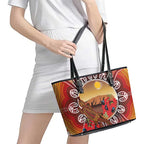 Indigenous Goanna Australia Leather Tote Bag Aussie Uluru Ayers Rock Sturt's Desert Pea