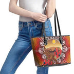 Indigenous Goanna Australia Leather Tote Bag Aussie Uluru Ayers Rock Sturt's Desert Pea