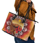 Indigenous Goanna Australia Leather Tote Bag Aussie Uluru Ayers Rock Sturt's Desert Pea