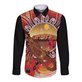 Indigenous Goanna Australia Long Sleeve Button Shirt Aussie Uluru Ayers Rock Sturt's Desert Pea