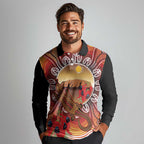 Indigenous Goanna Australia Long Sleeve Polo Shirt Aussie Uluru Ayers Rock Sturt's Desert Pea