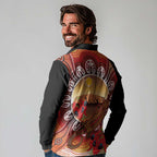 Indigenous Goanna Australia Long Sleeve Polo Shirt Aussie Uluru Ayers Rock Sturt's Desert Pea