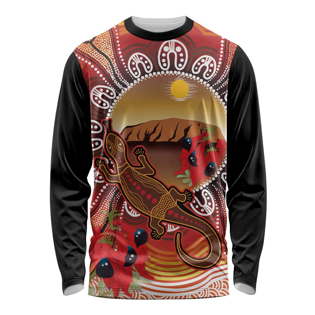 Indigenous Goanna Australia Long Sleeve Shirt Aussie Uluru Ayers Rock Sturt's Desert Pea