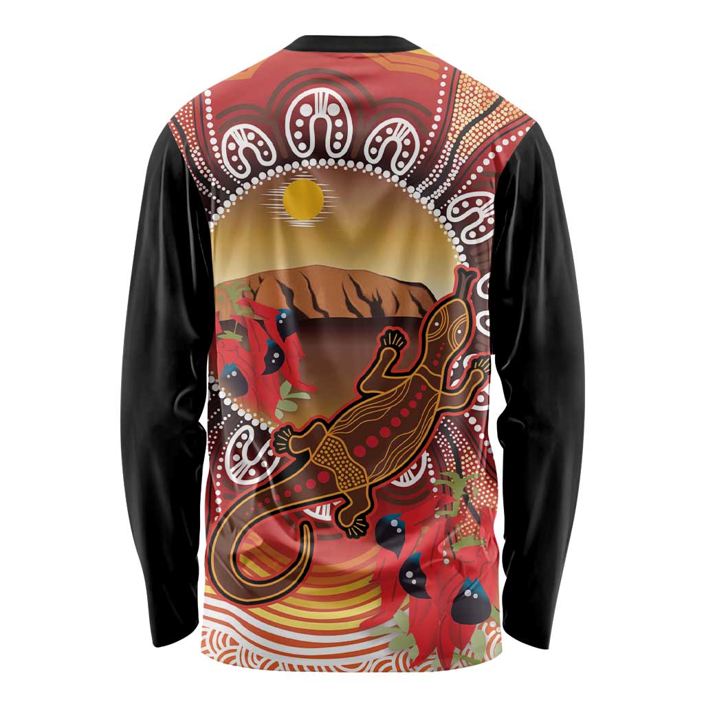 Indigenous Goanna Australia Long Sleeve Shirt Aussie Uluru Ayers Rock Sturt's Desert Pea