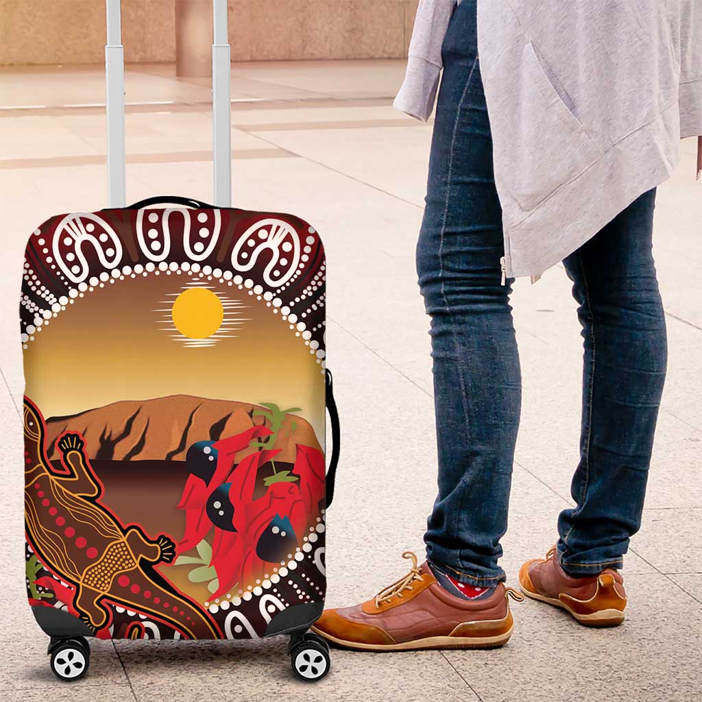 Indigenous Goanna Australia Luggage Cover Aussie Uluru Ayers Rock Sturt's Desert Pea