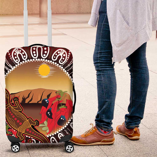 Indigenous Goanna Australia Luggage Cover Aussie Uluru Ayers Rock Sturt's Desert Pea
