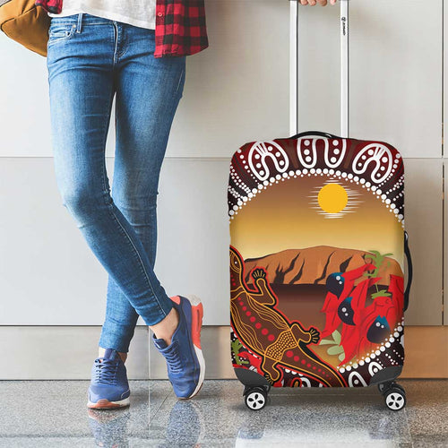 Indigenous Goanna Australia Luggage Cover Aussie Uluru Ayers Rock Sturt's Desert Pea