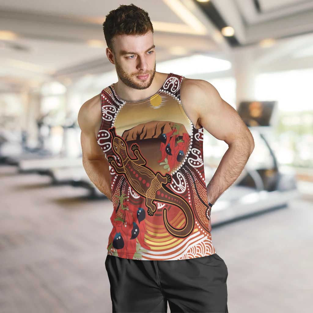 Indigenous Goanna Australia Men Tank Top Aussie Uluru Ayers Rock Sturt's Desert Pea