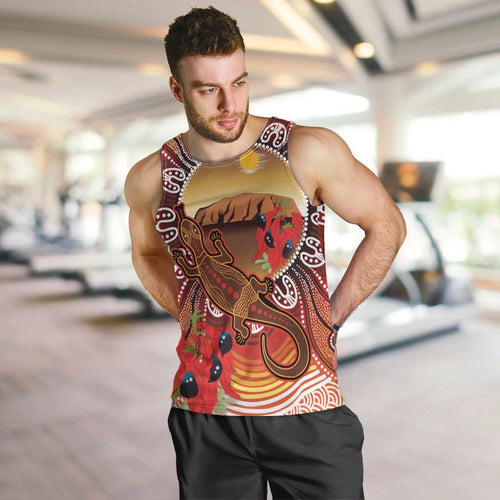 Indigenous Goanna Australia Men Tank Top Aussie Uluru Ayers Rock Sturt's Desert Pea