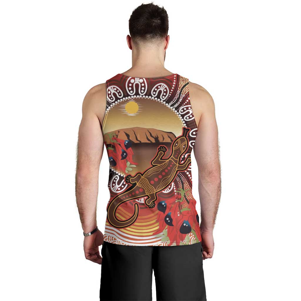 Indigenous Goanna Australia Men Tank Top Aussie Uluru Ayers Rock Sturt's Desert Pea