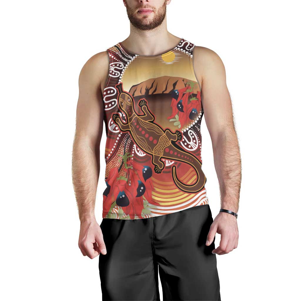 Indigenous Goanna Australia Men Tank Top Aussie Uluru Ayers Rock Sturt's Desert Pea