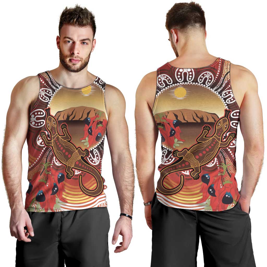 Indigenous Goanna Australia Men Tank Top Aussie Uluru Ayers Rock Sturt's Desert Pea