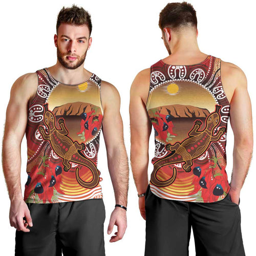 Indigenous Goanna Australia Men Tank Top Aussie Uluru Ayers Rock Sturt's Desert Pea