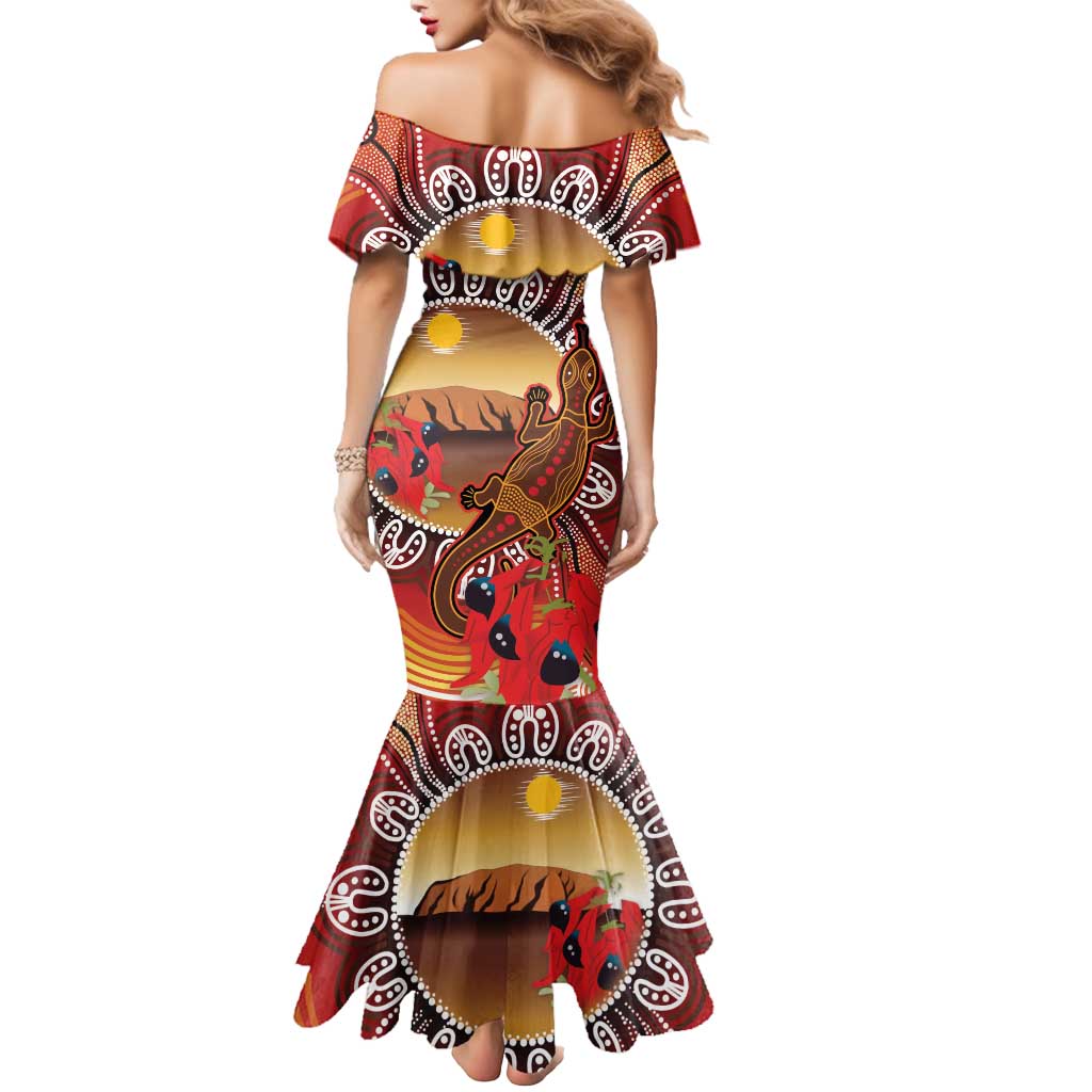 Indigenous Goanna Australia Mermaid Dress Aussie Uluru Ayers Rock Sturt's Desert Pea