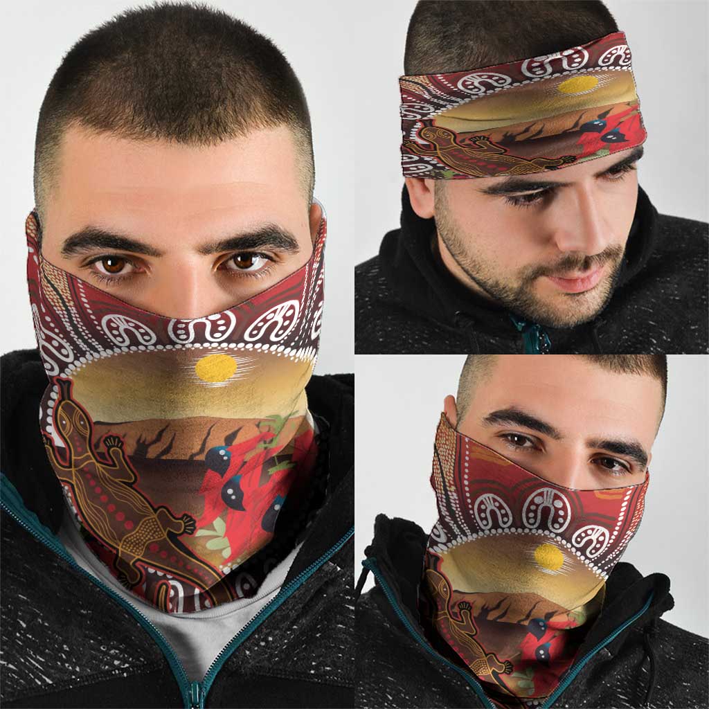 Indigenous Goanna Australia Neck Gaiter Aussie Uluru Ayers Rock Sturt's Desert Pea