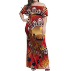 Indigenous Goanna Australia Off Shoulder Maxi Dress Aussie Uluru Ayers Rock Sturt's Desert Pea