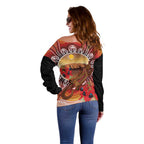 Indigenous Goanna Australia Off Shoulder Sweater Aussie Uluru Ayers Rock Sturt's Desert Pea