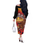 Indigenous Goanna Australia Off The Shoulder Long Sleeve Dress Aussie Uluru Ayers Rock Sturt's Desert Pea