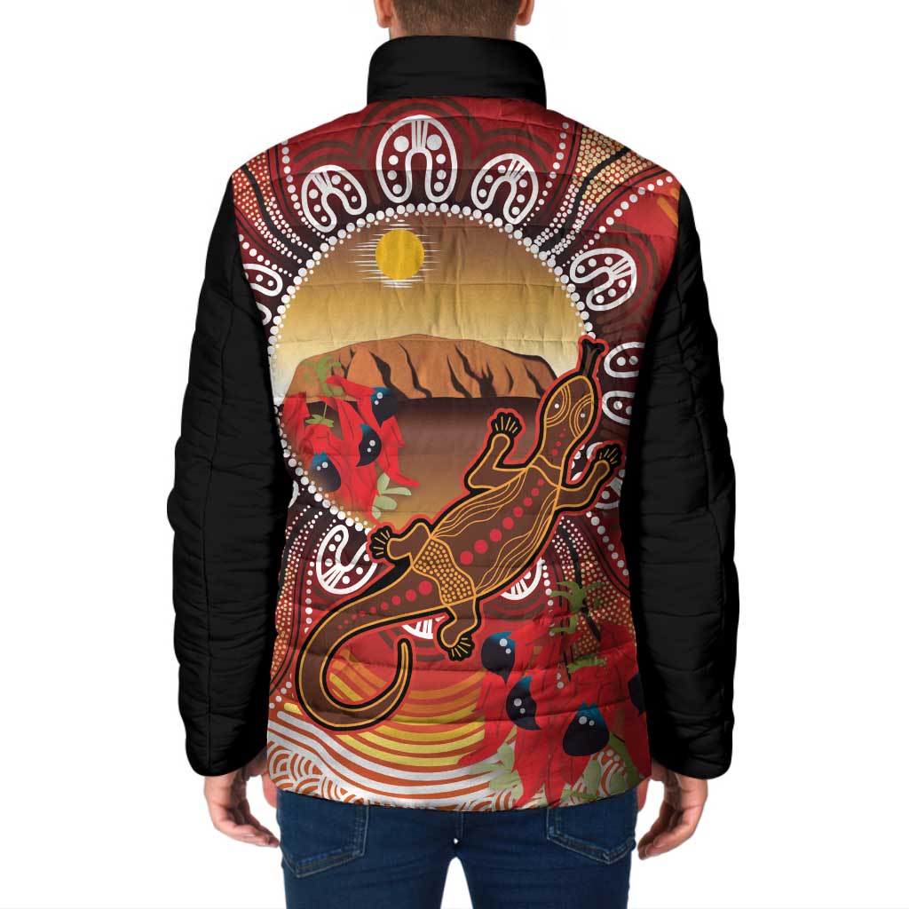 Indigenous Goanna Australia Padded Jacket Aussie Uluru Ayers Rock Sturt's Desert Pea