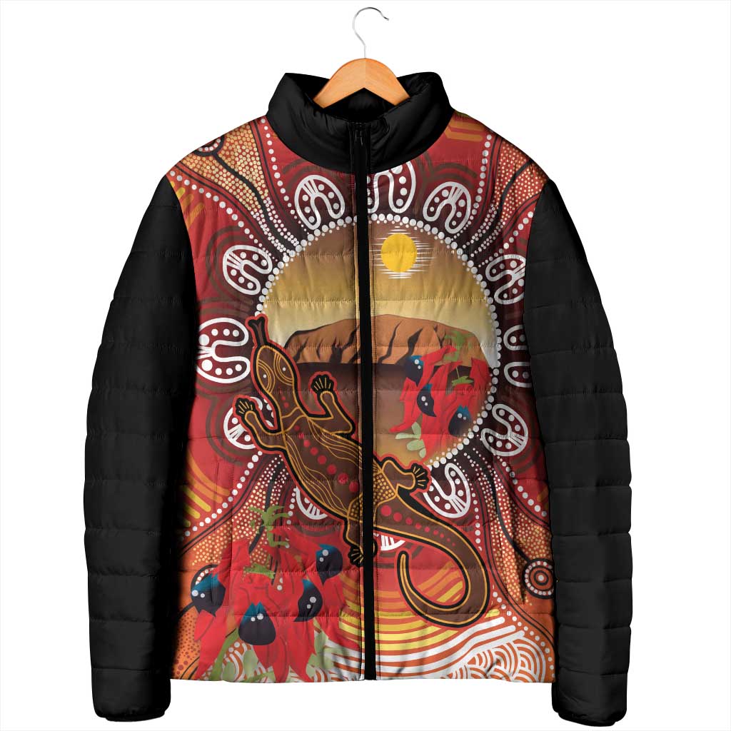 Indigenous Goanna Australia Padded Jacket Aussie Uluru Ayers Rock Sturt's Desert Pea