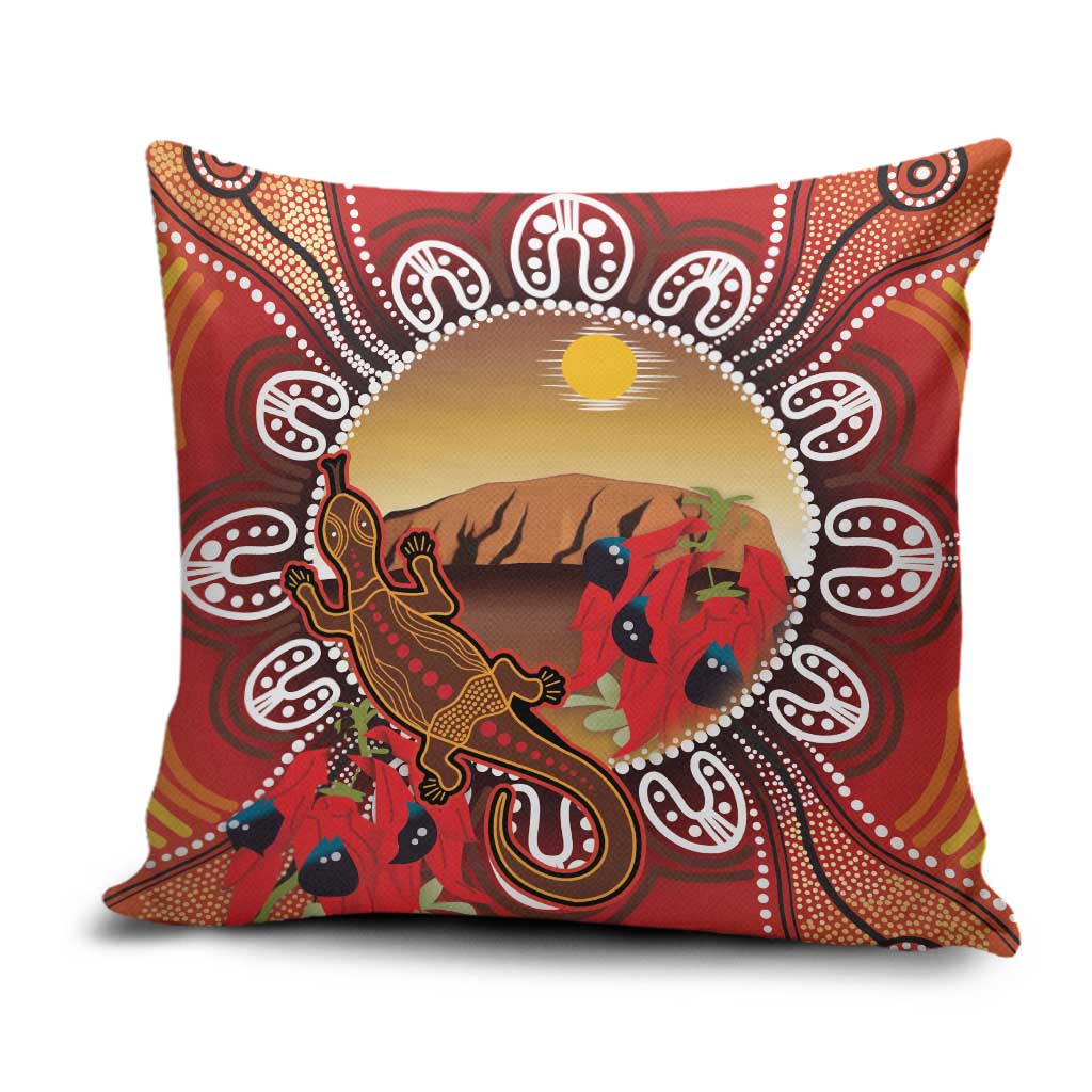 Indigenous Goanna Australia Pillow Cover Aussie Uluru Ayers Rock Sturt's Desert Pea