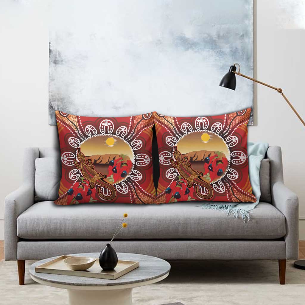 Indigenous Goanna Australia Pillow Cover Aussie Uluru Ayers Rock Sturt's Desert Pea