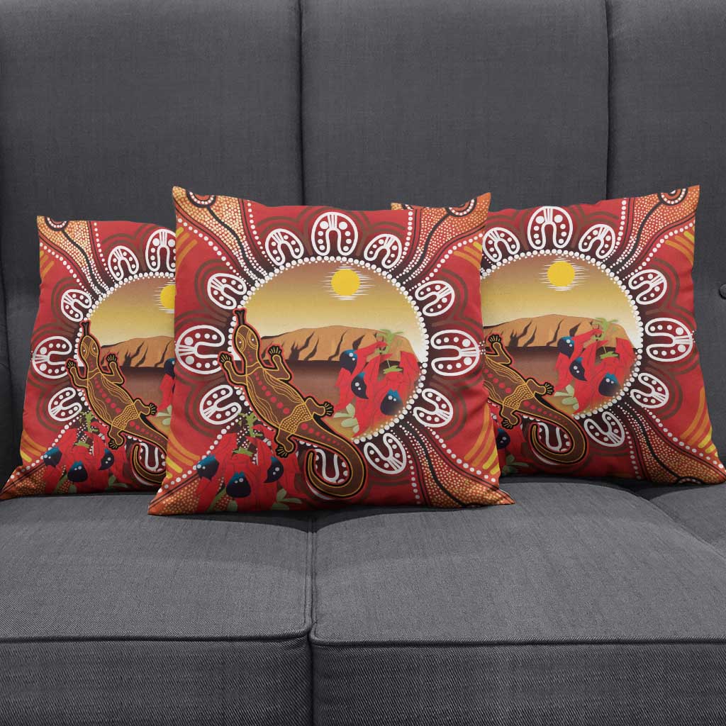 Indigenous Goanna Australia Pillow Cover Aussie Uluru Ayers Rock Sturt's Desert Pea