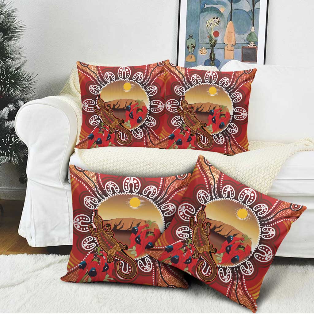 Indigenous Goanna Australia Pillow Cover Aussie Uluru Ayers Rock Sturt's Desert Pea