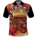 Indigenous Goanna Australia Polo Shirt Aussie Uluru Ayers Rock Sturt's Desert Pea