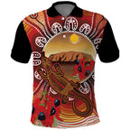 Indigenous Goanna Australia Polo Shirt Aussie Uluru Ayers Rock Sturt's Desert Pea