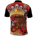 Indigenous Goanna Australia Polo Shirt Aussie Uluru Ayers Rock Sturt's Desert Pea