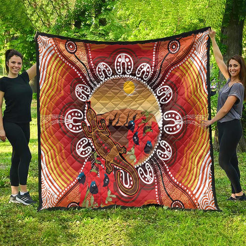 Indigenous Goanna Australia Quilt Aussie Uluru Ayers Rock Sturt's Desert Pea