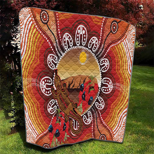 Indigenous Goanna Australia Quilt Aussie Uluru Ayers Rock Sturt's Desert Pea