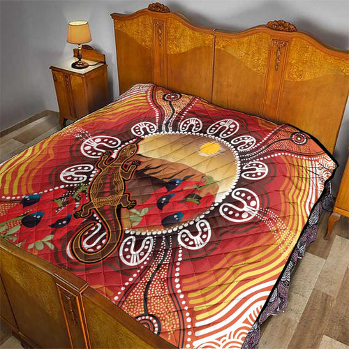 Indigenous Goanna Australia Quilt Aussie Uluru Ayers Rock Sturt's Desert Pea