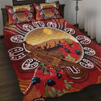 Indigenous Goanna Australia Quilt Bed Set Aussie Uluru Ayers Rock Sturt's Desert Pea