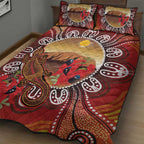 Indigenous Goanna Australia Quilt Bed Set Aussie Uluru Ayers Rock Sturt's Desert Pea