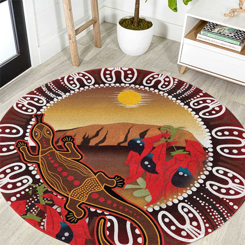 Indigenous Goanna Australia Round Carpet Aussie Uluru Ayers Rock Sturt's Desert Pea