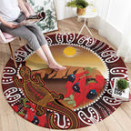 Indigenous Goanna Australia Round Carpet Aussie Uluru Ayers Rock Sturt's Desert Pea