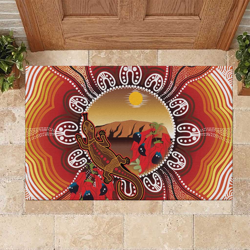 Indigenous Goanna Australia Rubber Doormat Aussie Uluru Ayers Rock Sturt's Desert Pea