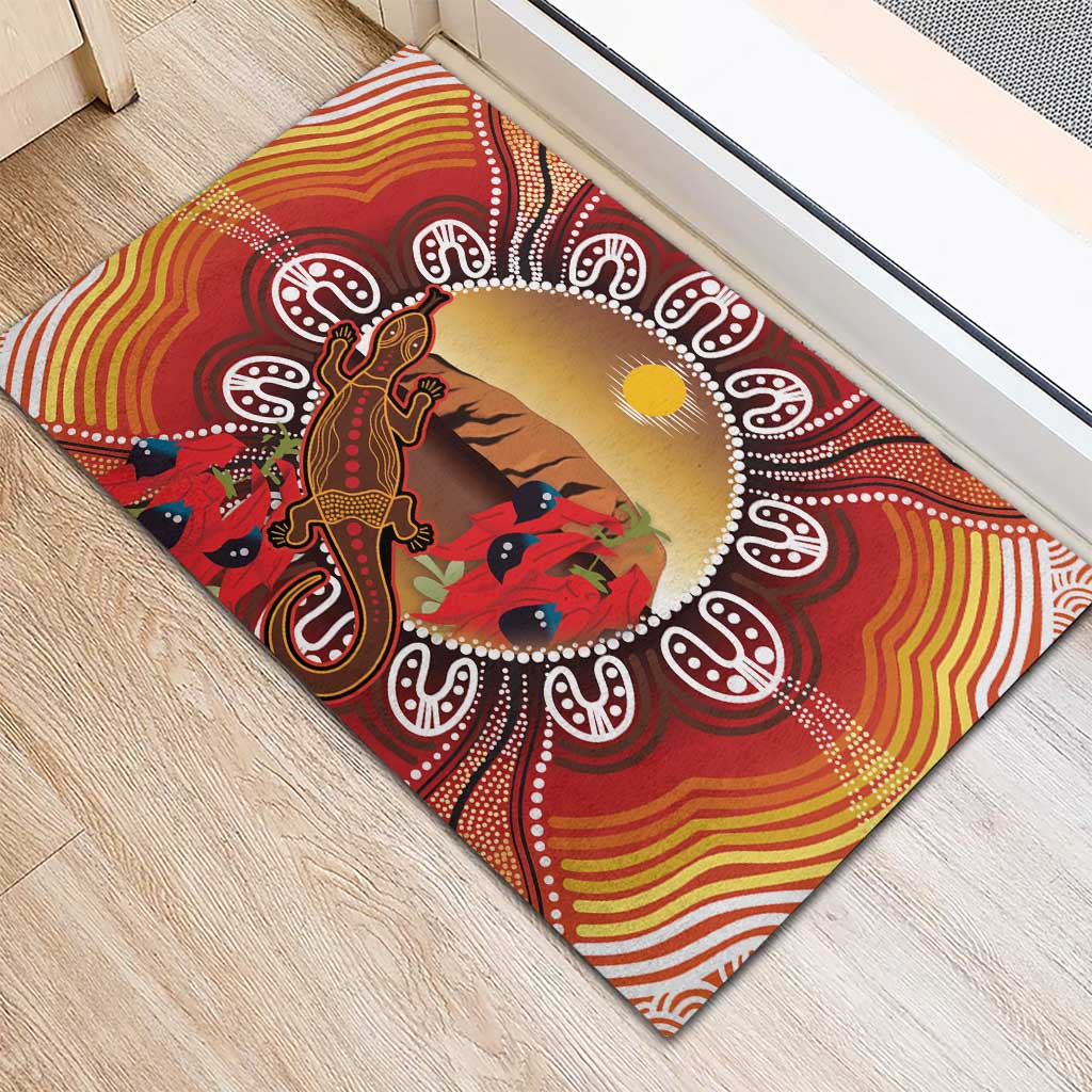 Indigenous Goanna Australia Rubber Doormat Aussie Uluru Ayers Rock Sturt's Desert Pea