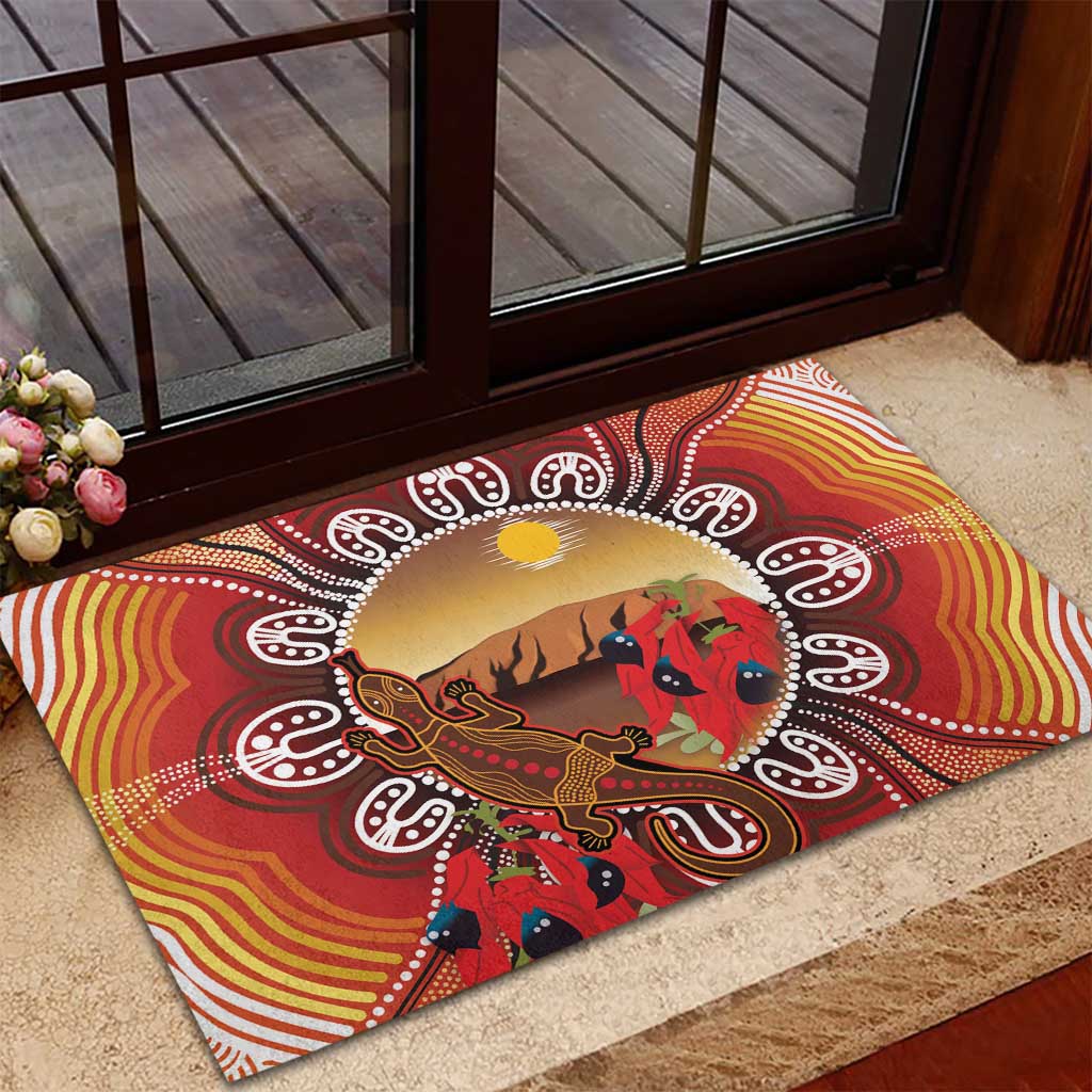 Indigenous Goanna Australia Rubber Doormat Aussie Uluru Ayers Rock Sturt's Desert Pea
