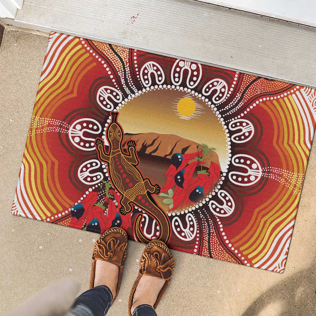Indigenous Goanna Australia Rubber Doormat Aussie Uluru Ayers Rock Sturt's Desert Pea