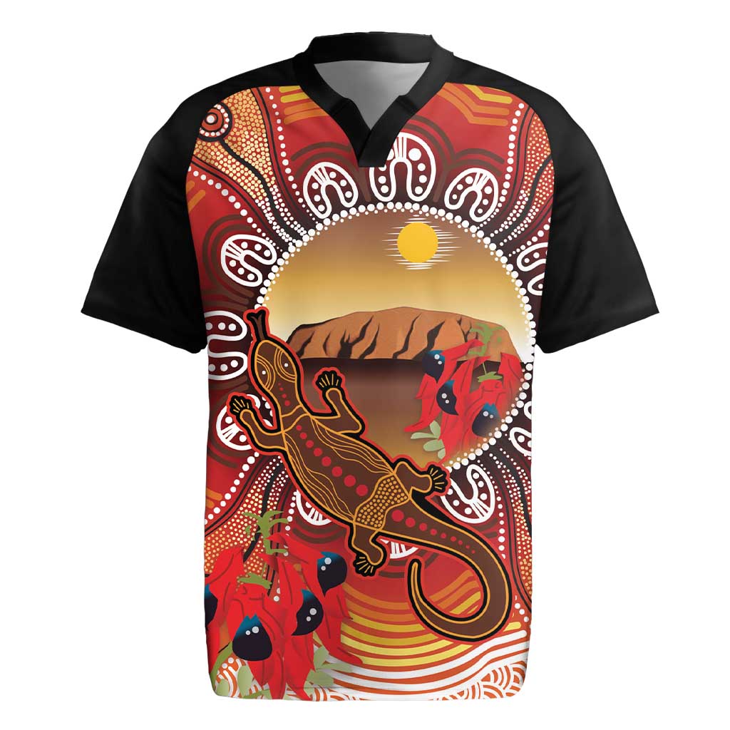 Indigenous Goanna Australia Rugby Jersey Aussie Uluru Ayers Rock Sturt's Desert Pea
