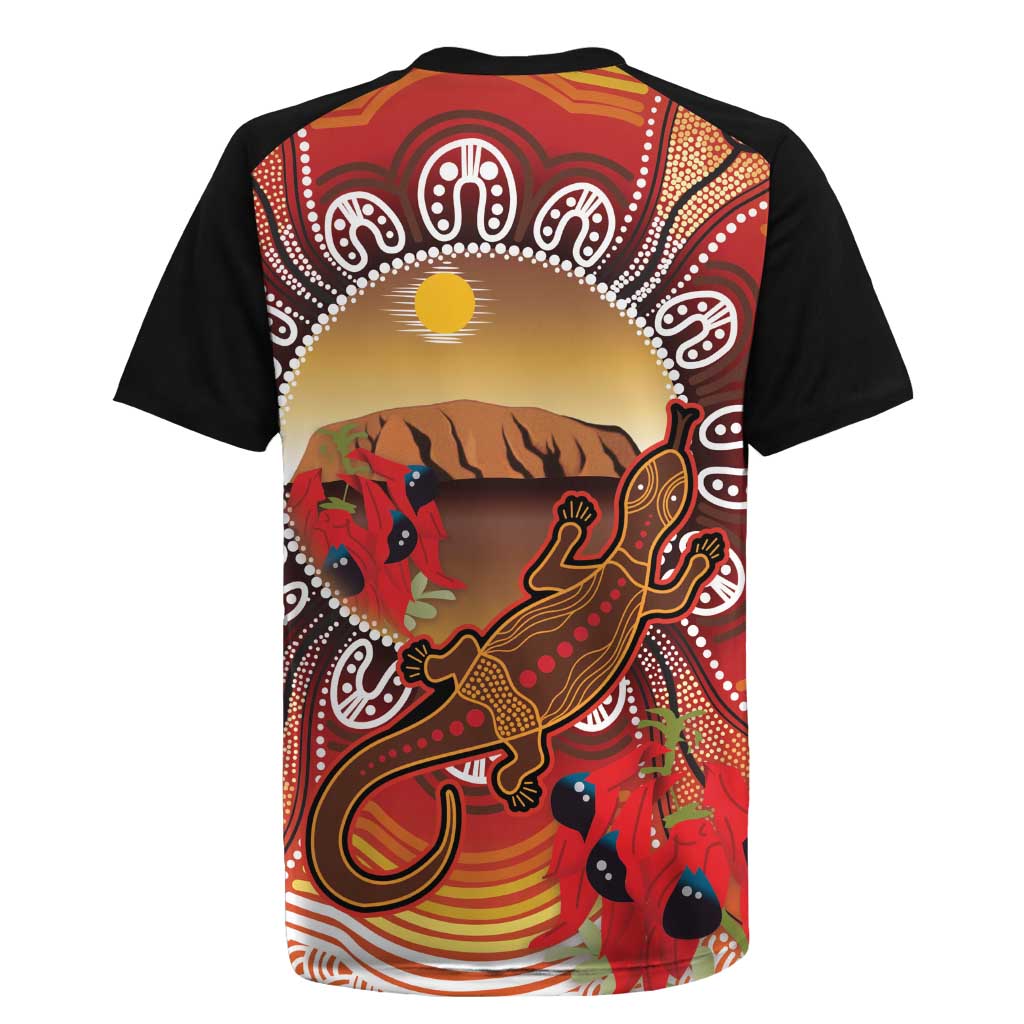 Indigenous Goanna Australia Rugby Jersey Aussie Uluru Ayers Rock Sturt's Desert Pea