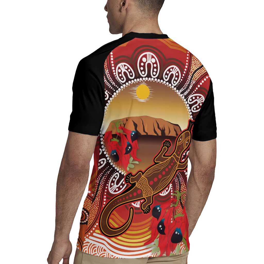 Indigenous Goanna Australia Rugby Jersey Aussie Uluru Ayers Rock Sturt's Desert Pea