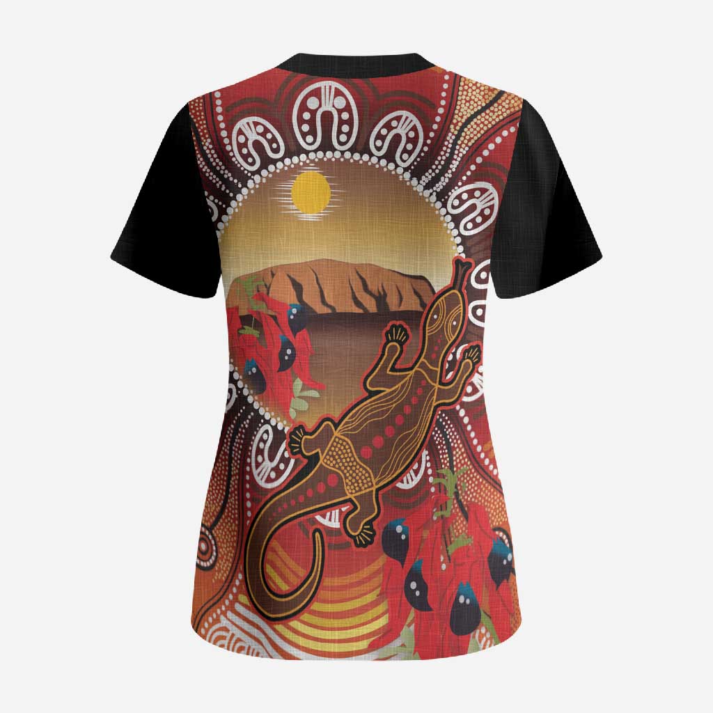 Indigenous Goanna Australia Scrub Top Aussie Uluru Ayers Rock Sturt's Desert Pea