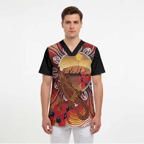 Indigenous Goanna Australia Scrub Top Aussie Uluru Ayers Rock Sturt's Desert Pea